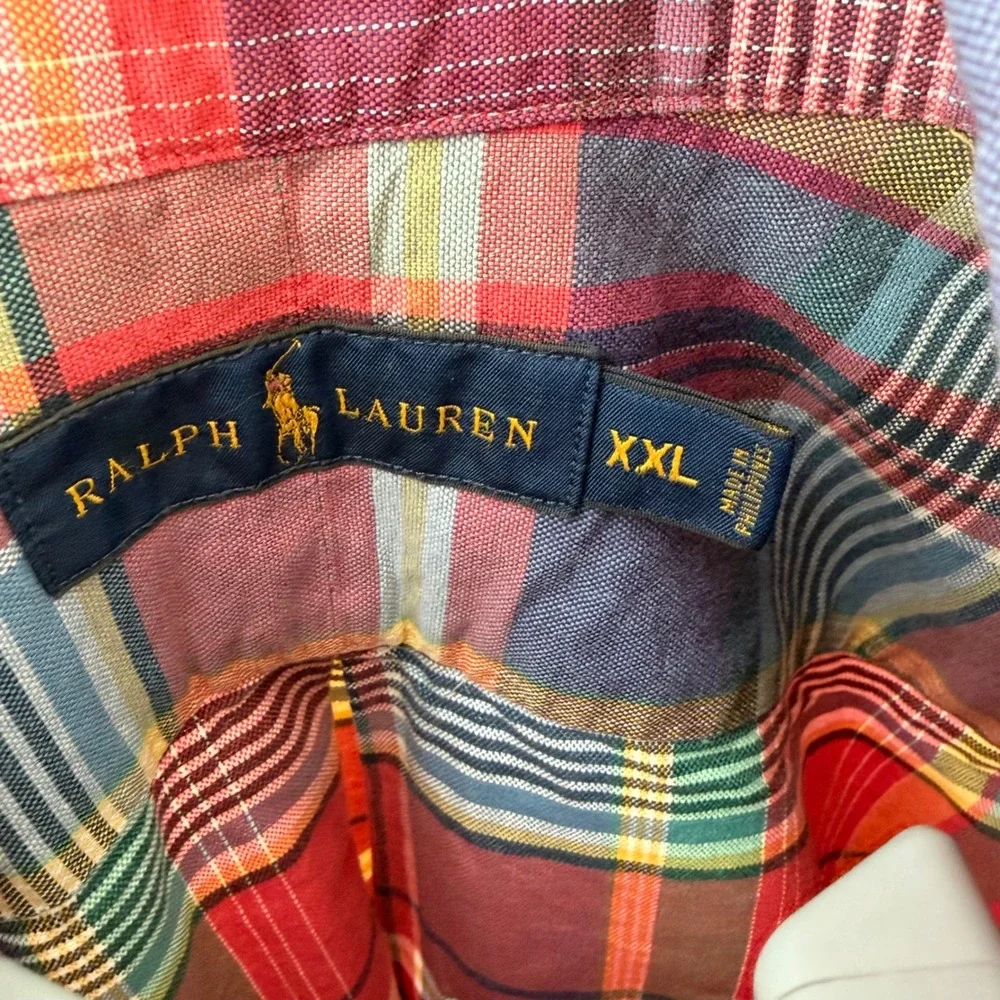 Ralph Lauren Plaid Button Down Mens XXL Multicolor Long Sleeve Shirt Flesh Pony
